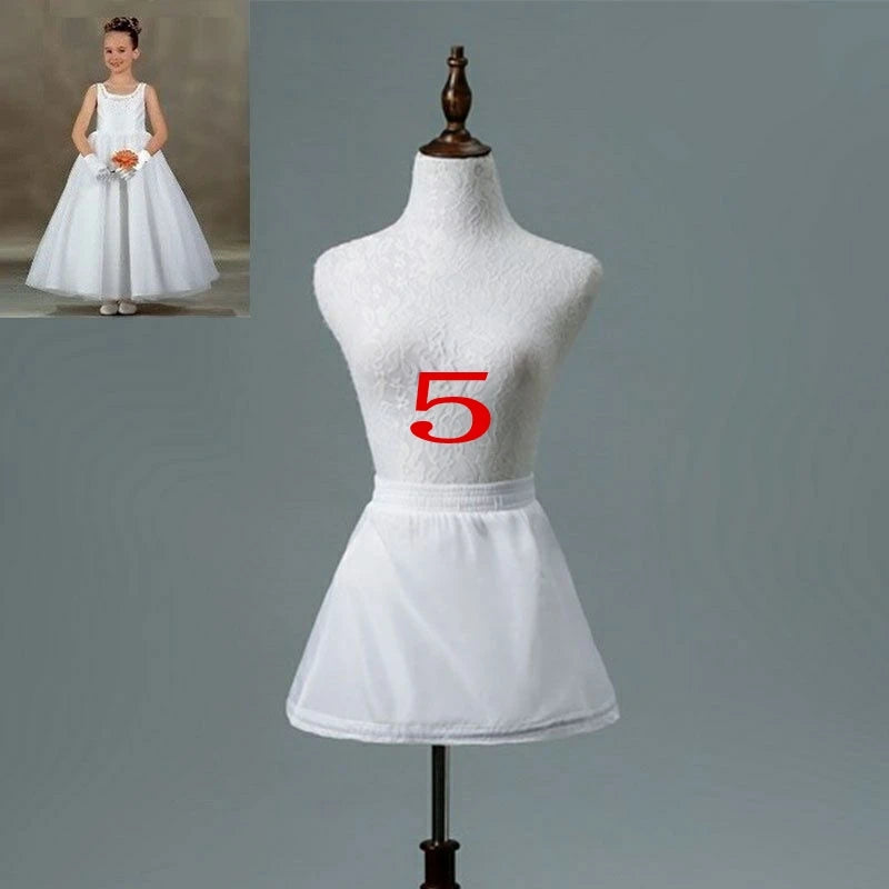 White Children kids Petticoat A-Line 3 Hoops One Layer Flower Girls Crinoline Lace Trim Flower Girl Dress Underskirt