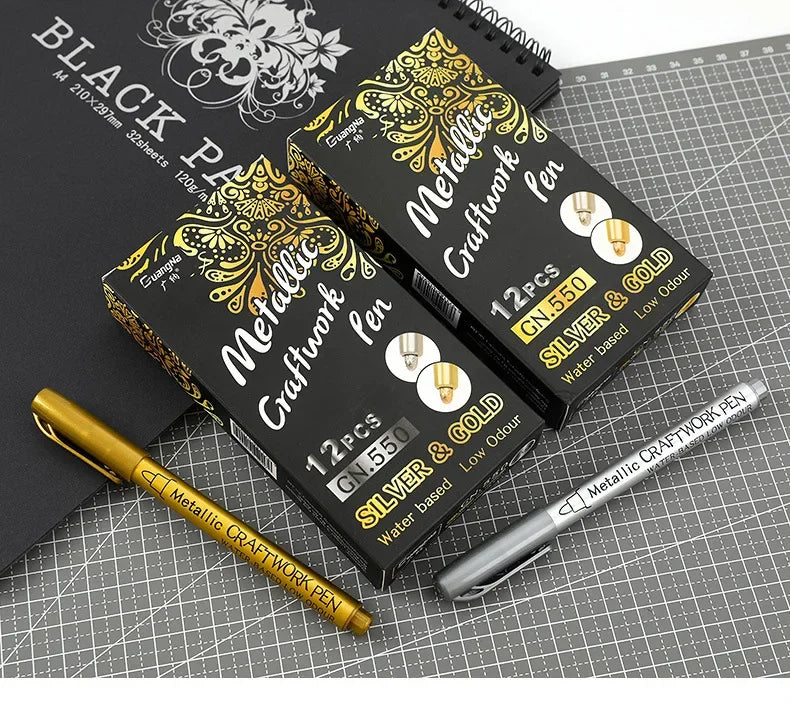 1/2Pcs Brush Metallic Marker Pens Gold Silver Permanent Art Markers Crafts Scrapbooking Painting Stationery School Supplies