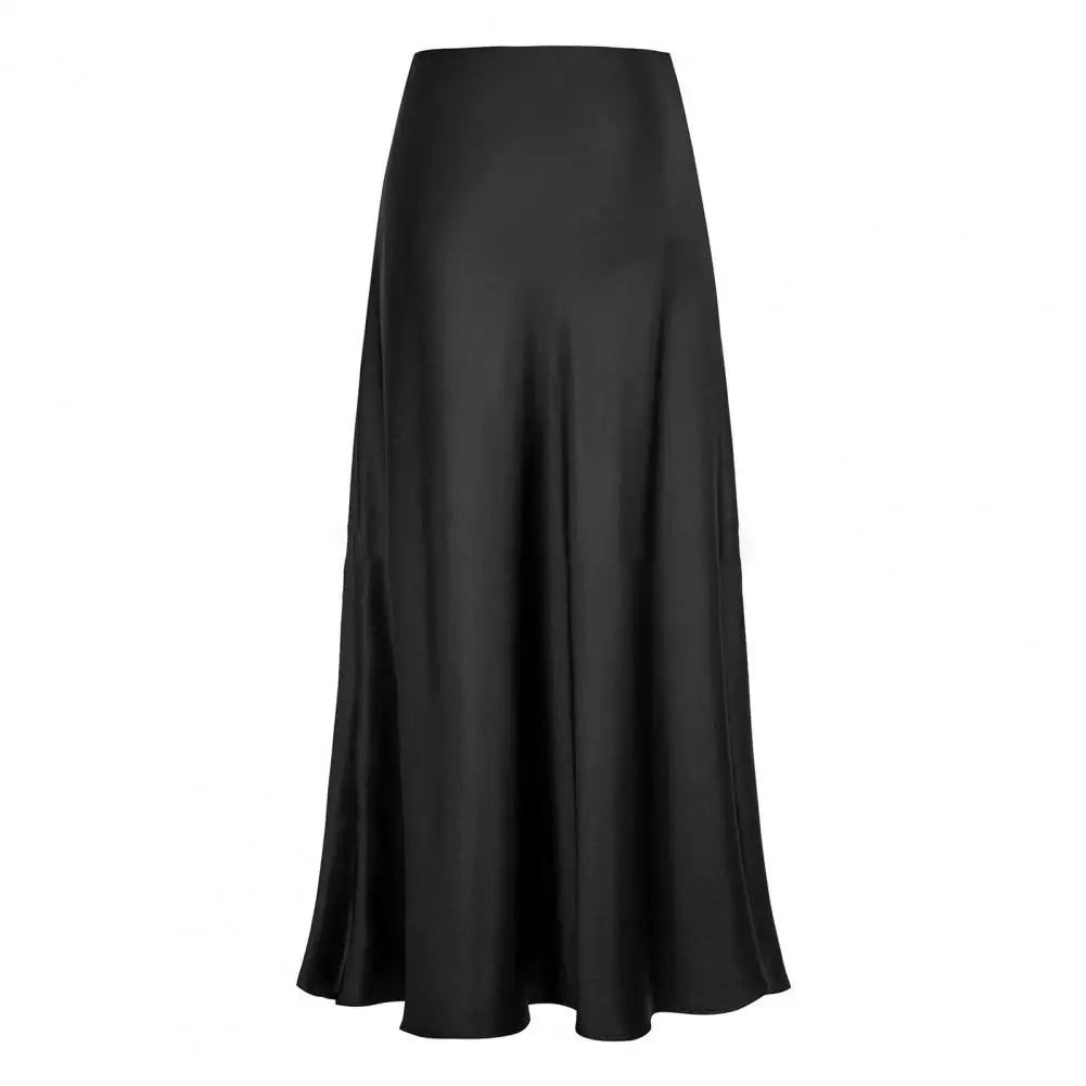 Fishtail Maxi Skirt Elegant Faux Silk Satin Skirts for Women High Waist A-line Office Lady Skirt Solid Color Glossy Finish