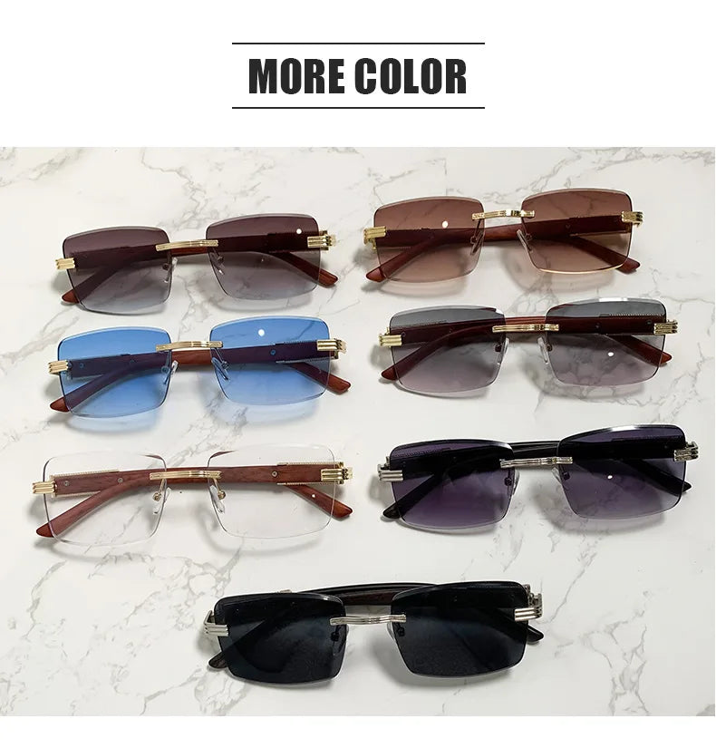 Wood Grain Legs Cheetah Decorative Sunglasses Colorful Retro Frameless Square Leopard Head Metal Sunglasses