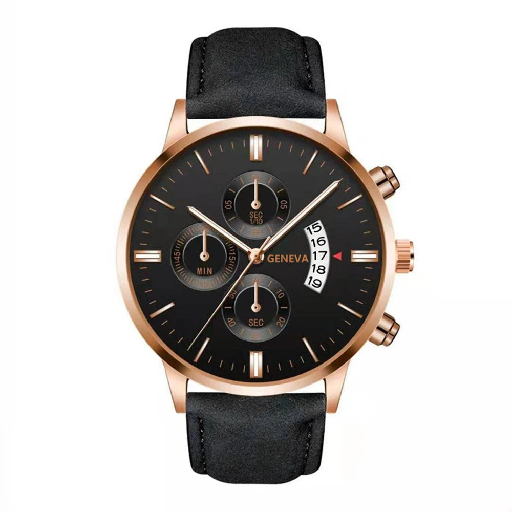 Men Watch Fashion Sport Wrist Alloy Case Leather Band  Quartz Business Wristwatch Calendar Clock Gift